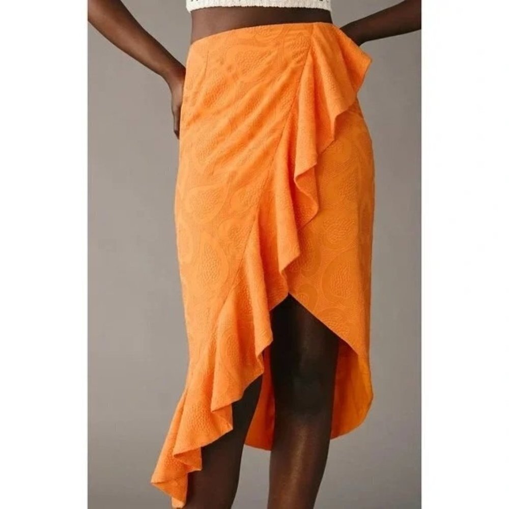 NWT Anthropologie Maeve Slim Ruffle Faux Wrap Skirt 10